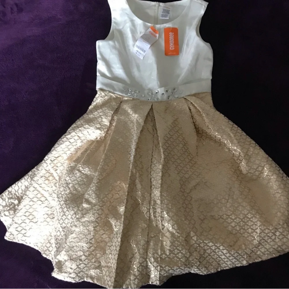 Gymboree Girls White & Gold Party Dress NWT Age 7